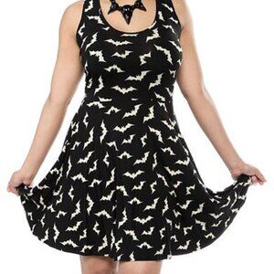 NWT X-Small NWT Sourpuss Goth Punk Rockabilly Bat Skater Dress Hot Topic